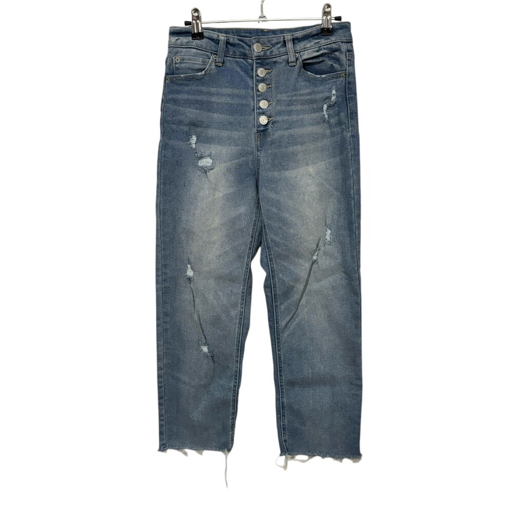 Vanilla Star Light Wash High Waisted Button Front Real Cheeky Straight Leg Jeans